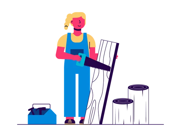 Girl cutting wood  Illustration