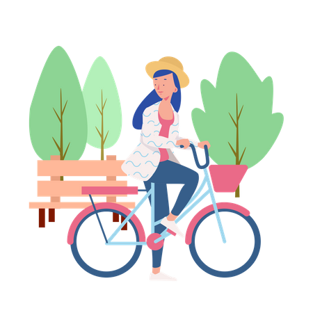 Girl Cycling Illustration