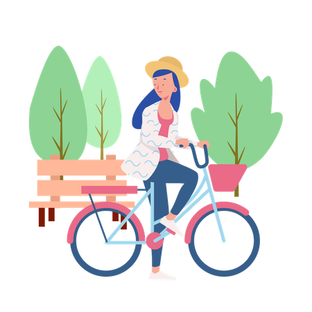 Girl Cycling  Illustration