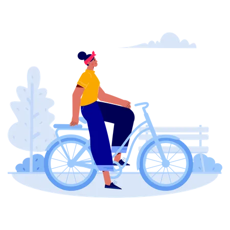 Girl cycling in park Illustration