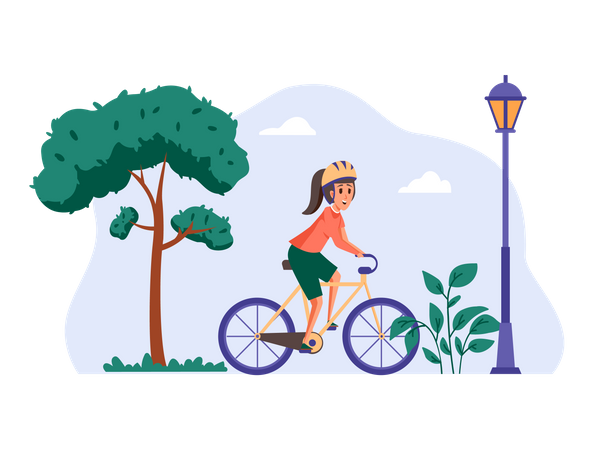 Girl cycling in park  Illustration