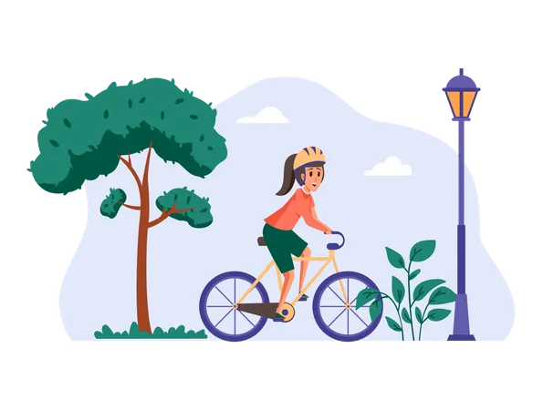 Girl cycling in park  Illustration