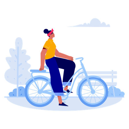 Girl cycling in park  Illustration