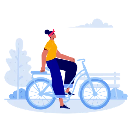 Girl cycling in park  Illustration