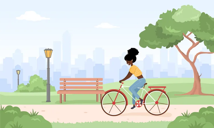 Girl cycling in park  Illustration