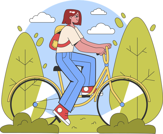 Girl cycling in park  Illustration