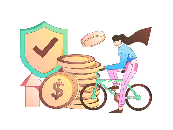 Girl cycling while getting secure financial growth  Illustration