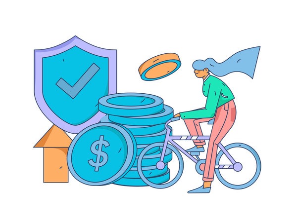 Girl cycling while getting secure financial growth  Illustration