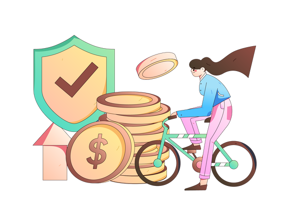 Girl cycling while getting secure financial growth  Illustration