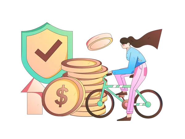 Girl cycling while getting secure financial growth  Illustration