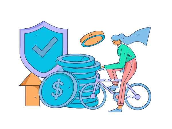 Girl cycling while getting secure financial growth  Illustration