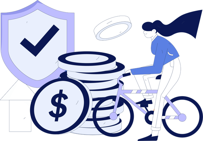 Girl cycling while getting secure financial growth  Illustration