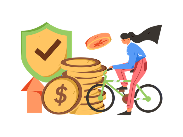 Girl cycling while getting secure financial growth  Illustration