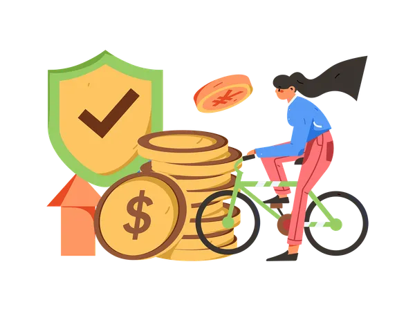 Girl cycling while getting secure financial growth  Illustration