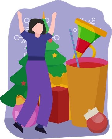 Girl dance in christmas celebration Illustration