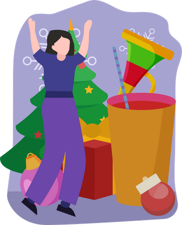 Girl dance in christmas celebration  Illustration