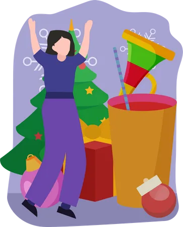 Girl dance in christmas celebration  Illustration