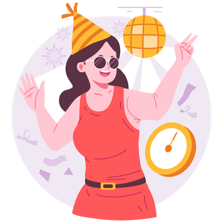 Girl dancing and celebrating new year  Illustration