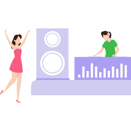 A Girl Dancing On Music And The Boy Playing The Music Illustration