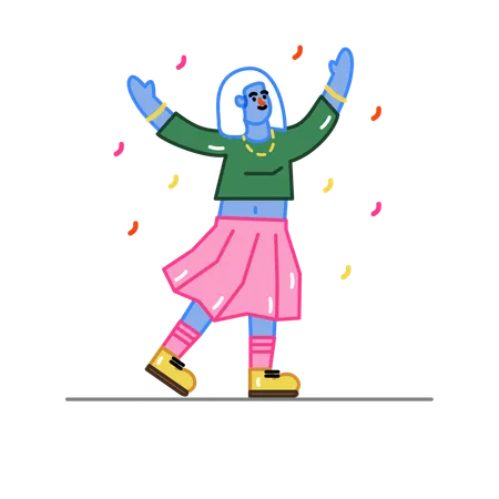 Girl Dancing For Happy State Illustration Illustration