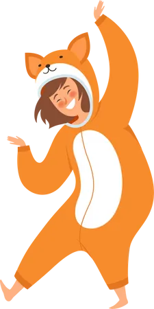 Girl dancing in cute fox costume  Illustration