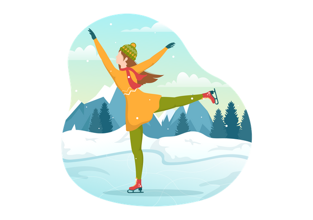 Girl dancing Skating on Ice Illustration