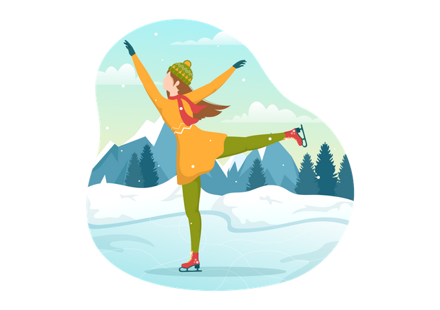 Girl dancing Skating on Ice  Illustration