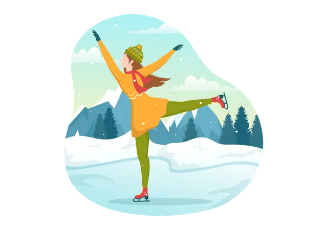 Girl dancing Skating on Ice  Illustration