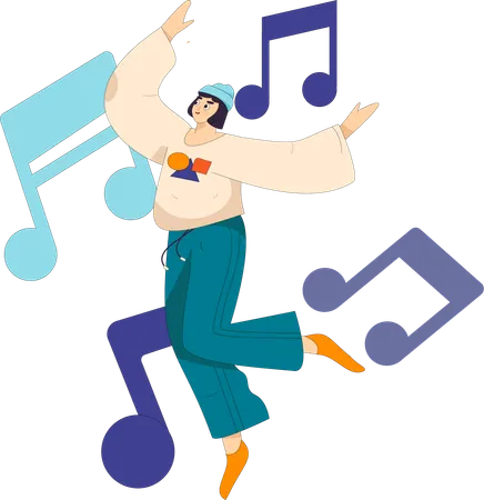 Girl dancing while listening music  Illustration
