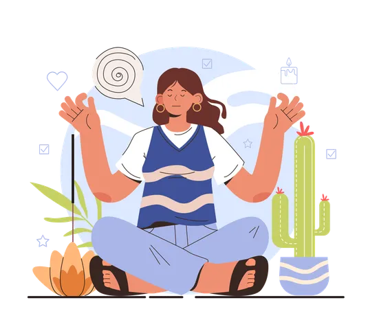 How To Manage Stress Instruction Concept Character Dealing With Anxiety With Meditation Psychological Support Emotional Help Negative World News Pressure Flat Vector Illustration Illustration