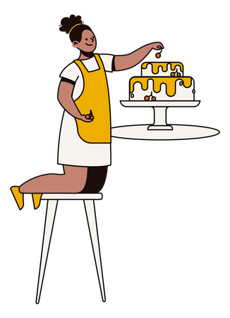 Girl decorating birthday cake Illustration