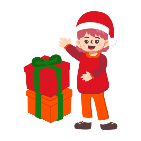 Girl decorating Christmas gifts  Illustration