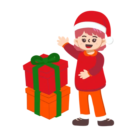 Girl decorating Christmas gifts  Illustration