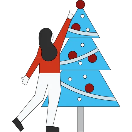 The Girl Is Decorating The Christmas Tree Illustration