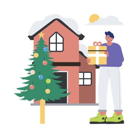 Girl Decorating Christmas Tree  Illustration