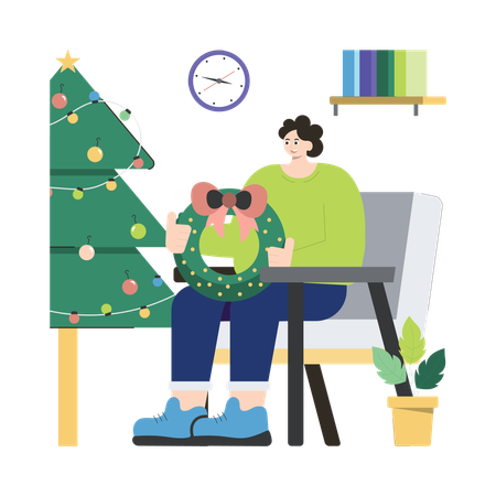 Girl Decorating Christmas Tree  Illustration