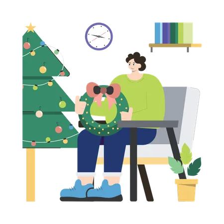 Girl Decorating Christmas Tree  Illustration