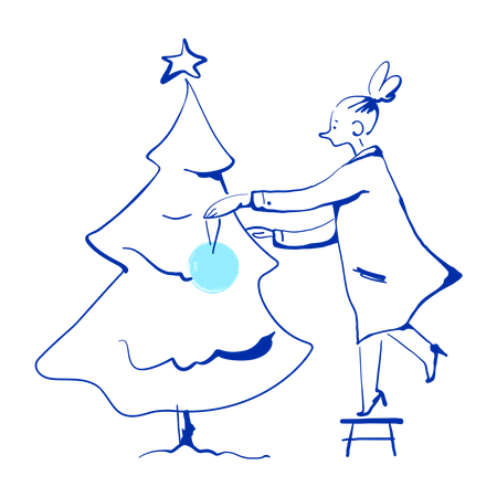 Girl decorating christmas tree  Illustration