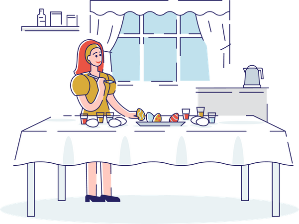 Girl decorating easter egg  イラスト