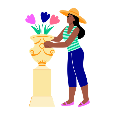 Girl decorating sculpture vase  Illustration