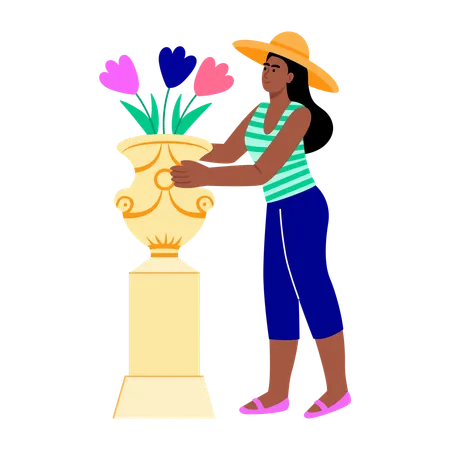 Girl decorating sculpture vase  Illustration