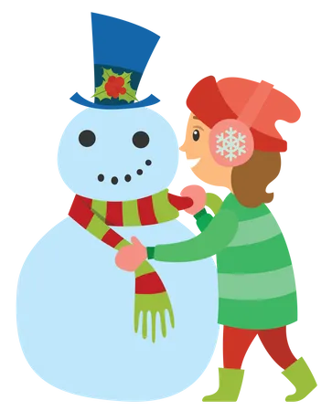 Girl decorating snowman  Illustration