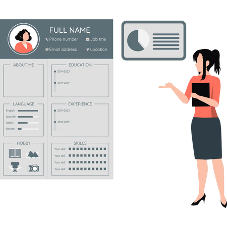 Girl defining curriculum vitae's features  Illustration