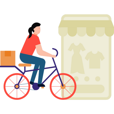 Girl delivering package by bicycle Illustration