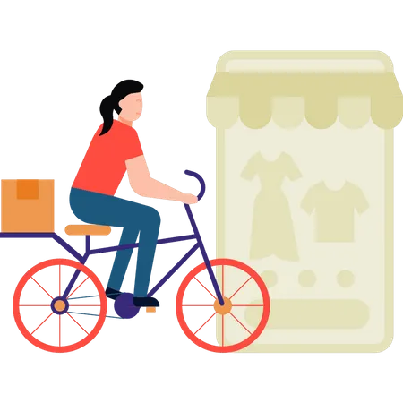 A Girl Is Delivering A Package By Bicycle Illustration