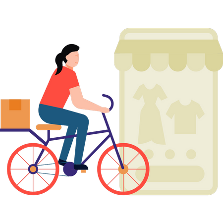 Girl delivering package by bicycle  Illustration