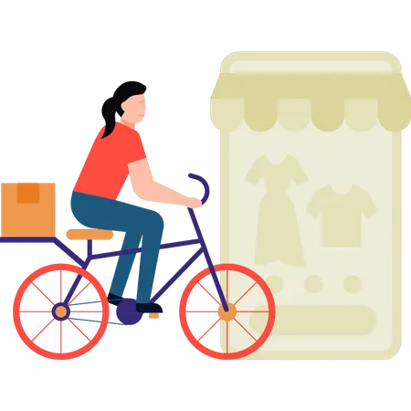 Girl delivering package by bicycle  Illustration