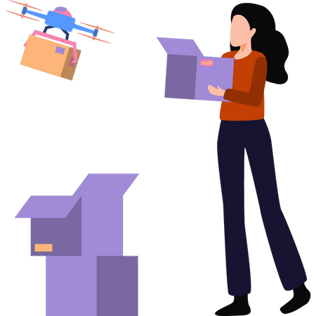 Girl delivering parcel by drone  Illustration