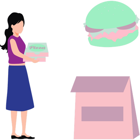 Girl delivering pizza boxes  Illustration