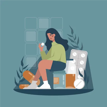 Girl depending on drug  Illustration